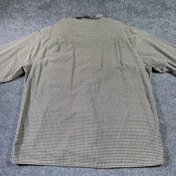 Vintage Polo Ralph Lauren Flannel Shirt Large Beige Houndstooth Loop Collar Camp